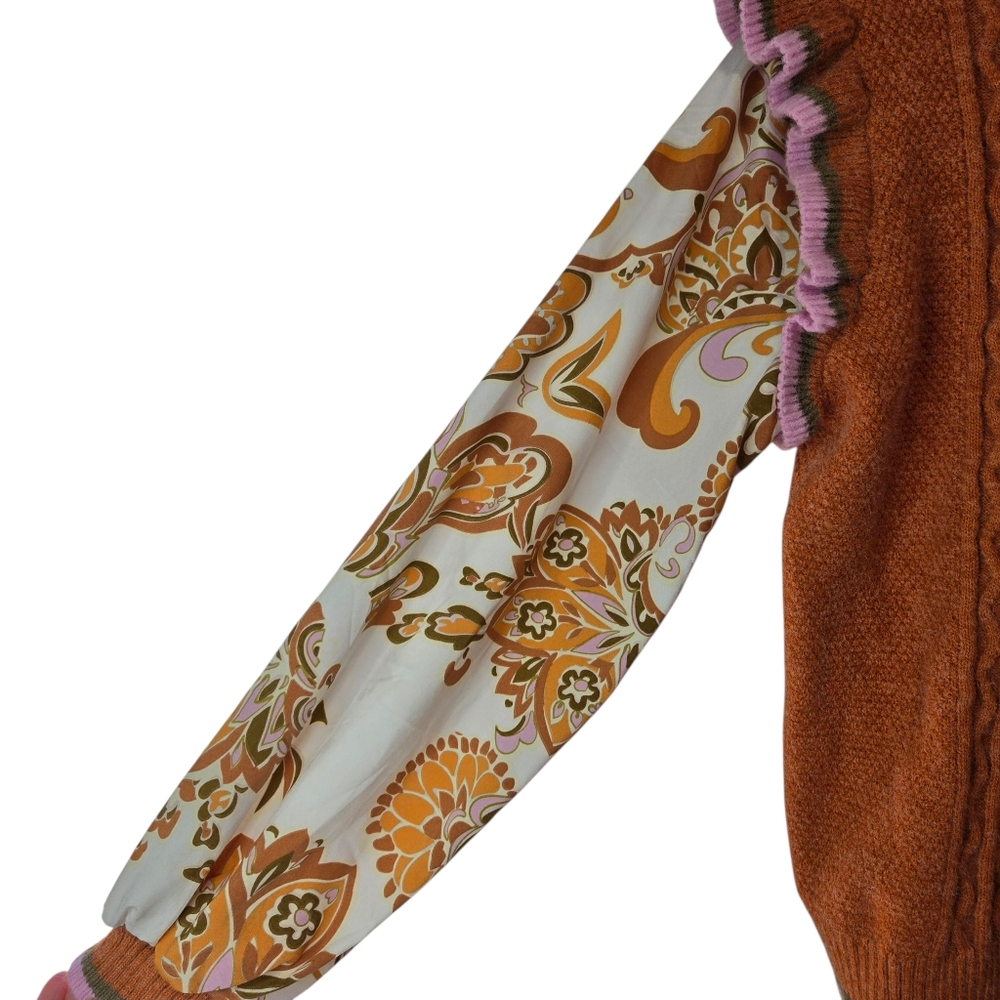 Fate Orange Sweater With Patterned Sleeves - image 3